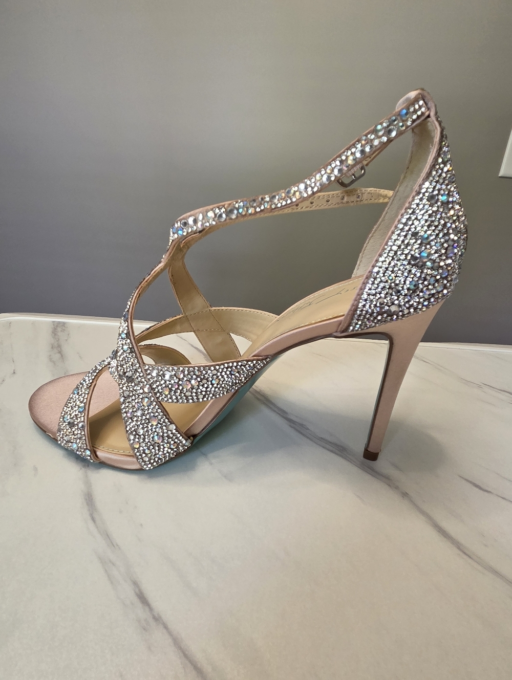Betsy Johnson x David's Bridal Champagns Crystal Strappy Heels